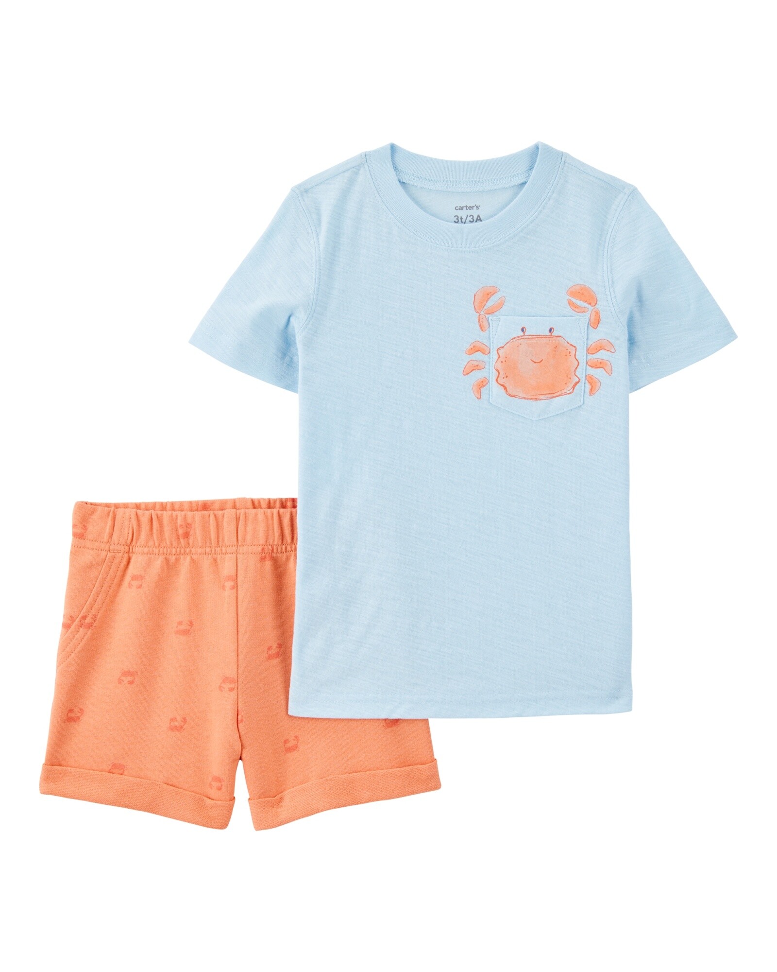 Set dos piezas de algodón, short y remera, diseño cangrejo Sin color