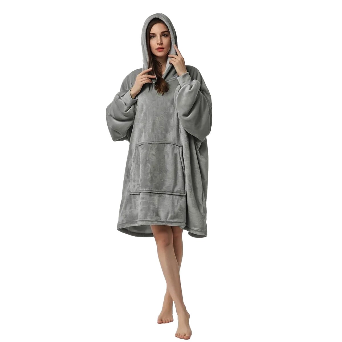 Manta Buzo Canguro Con Capucha Corderito Invierno Suave - Variante Color Gris 