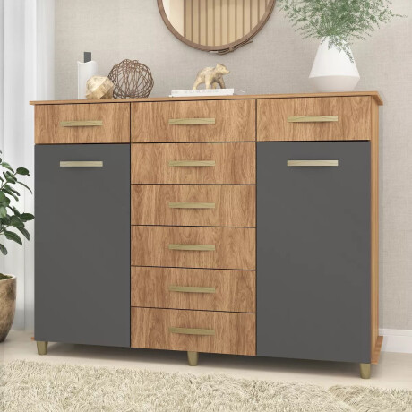 Comoda cajonera 8 cajones 2 puertas MARRÓN-GRIS