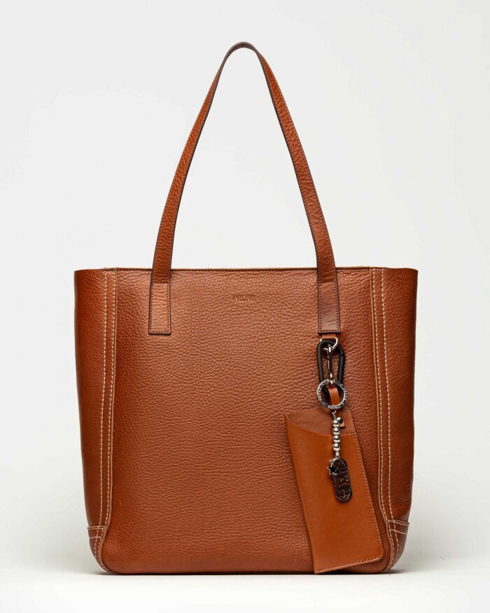 Shopper Vera en cuero curtido natural Tabaco Niquel