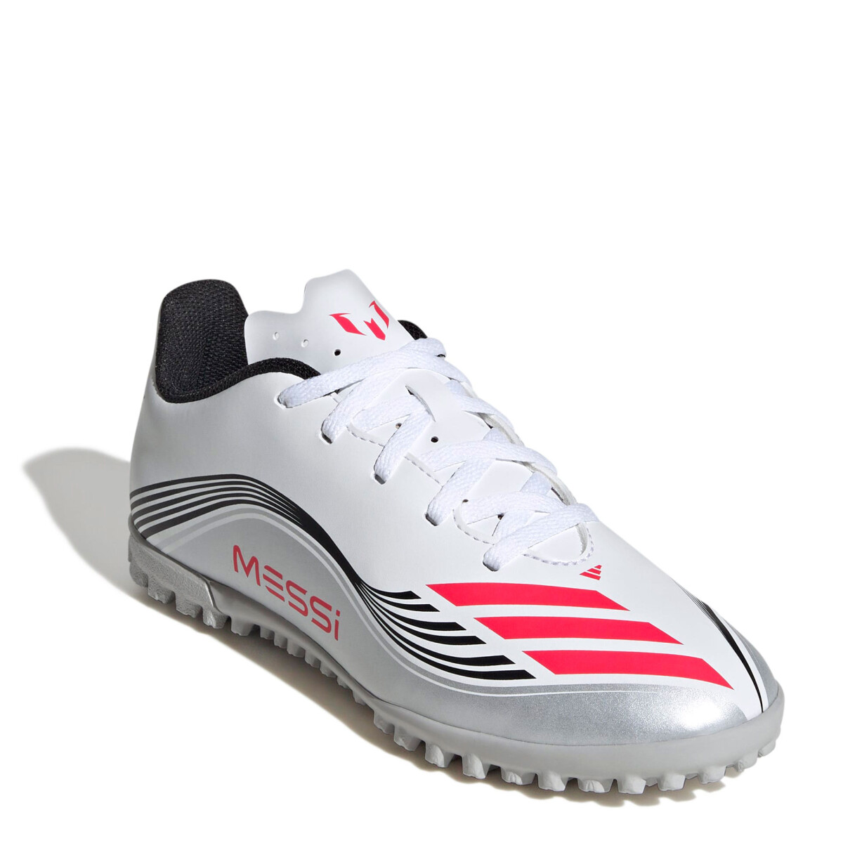 Championes de Niños Adidas Futbol 5 F50 Messi Club TF JRS - Blanco - Rojo - Negro - Plateado 