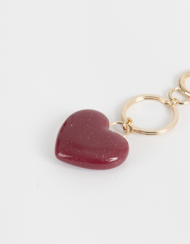 Llavero Acrilico Llavero Y Charm De Corazón - Rojo Burdeaux