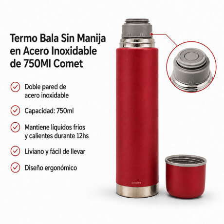 Termo Bala Acero Inoxidable 750Ml Mantiene Frío Calor Comet Bordó