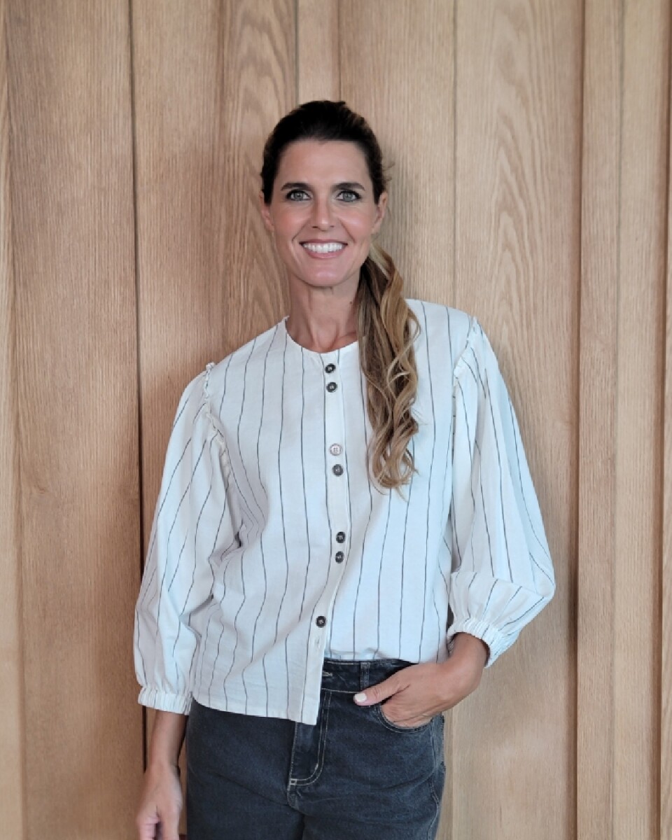 Camisa Melón - Lino Raya Crudo y gris 