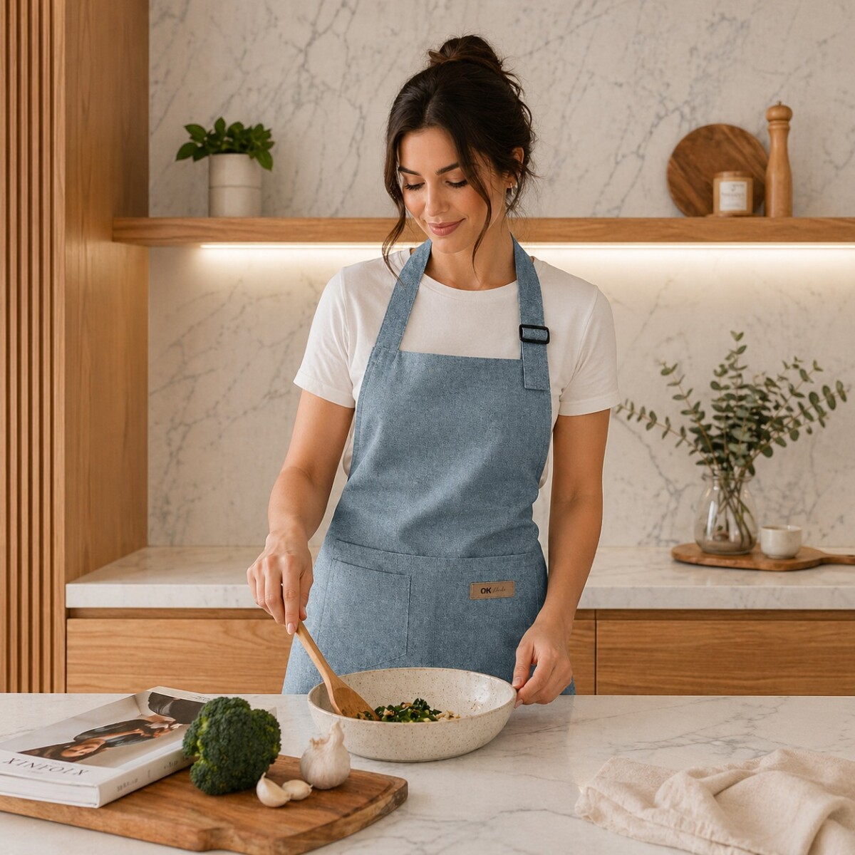 Delantal de Cocina Tela Lona con Ajuste Regulable - Verde 