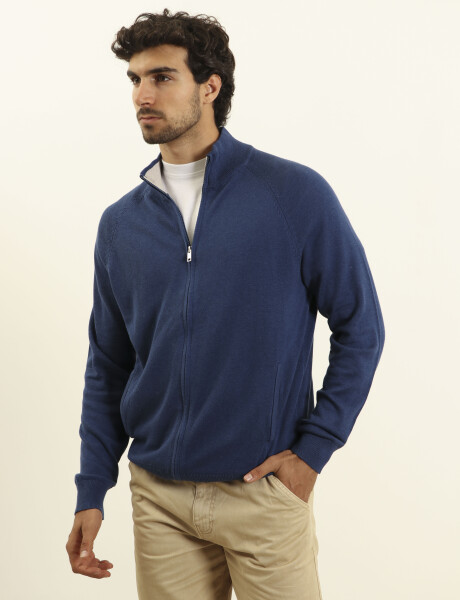 470452 CARDIGAN HARRINGTON LABEL Azul Piedra Melange