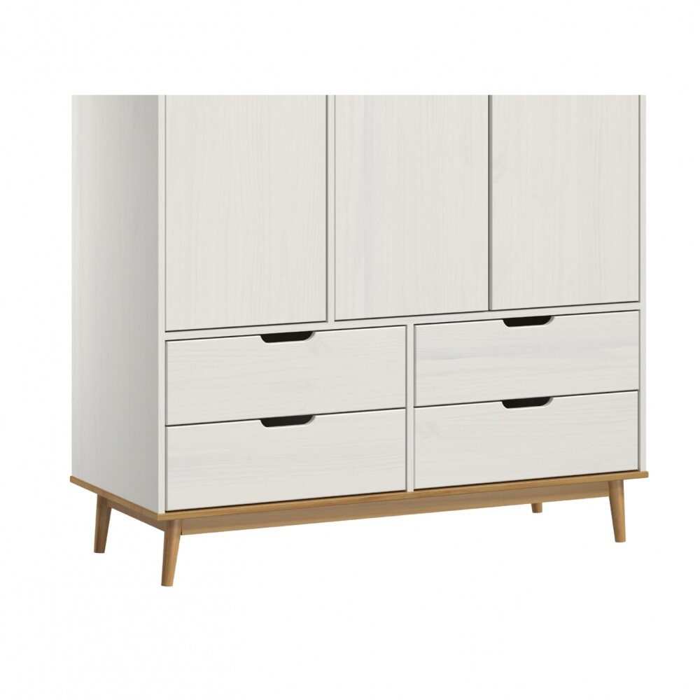 Ropero - 3 Puertas - 4 Cajones - Línea Nórdica Roble/Blanco