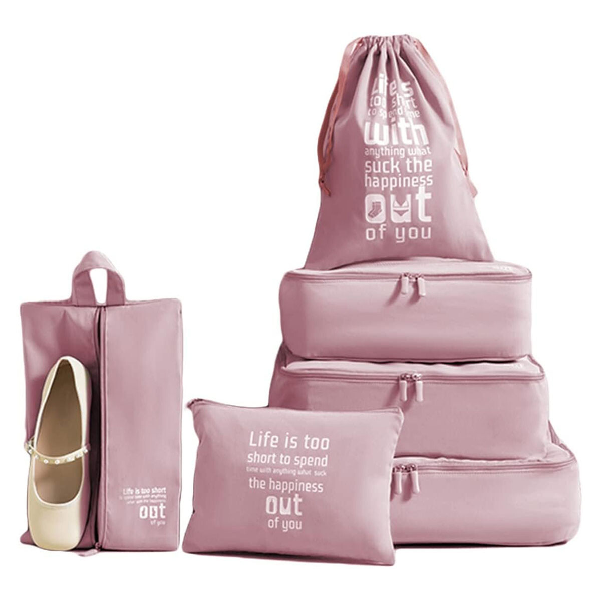 Set X6 Organizadores de Equipaje Valija Mochila Ropa p/Viaje - Rosa 