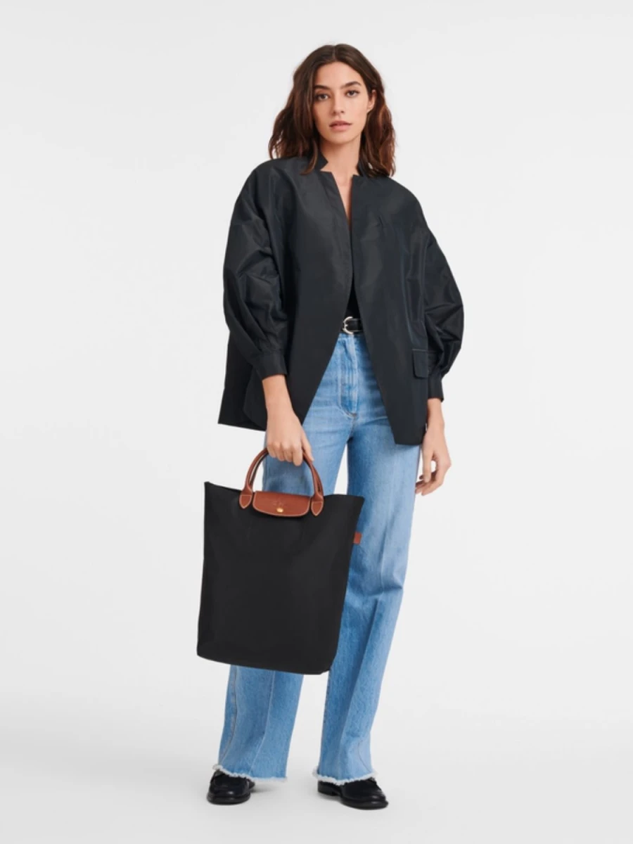 Longchamp - Cartera Tote plegable, de nylon y asa corta, Le pliage M - Negro 