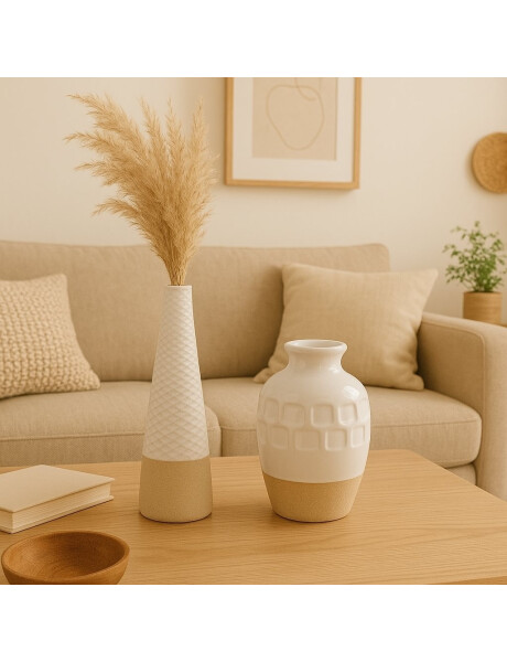 FLORERO JARRON 8.5x8.5x14.5CM CERAM BLANCO/NATURAL FLORERO JARRON 8.5x8.5x14.5CM CERAM BLANCO/NATURAL