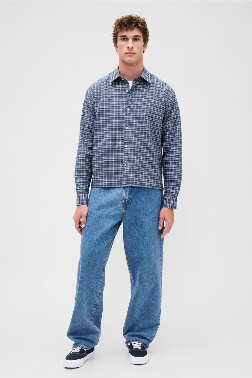 Camisa Oxford Cropped Hombre Blue Plaid