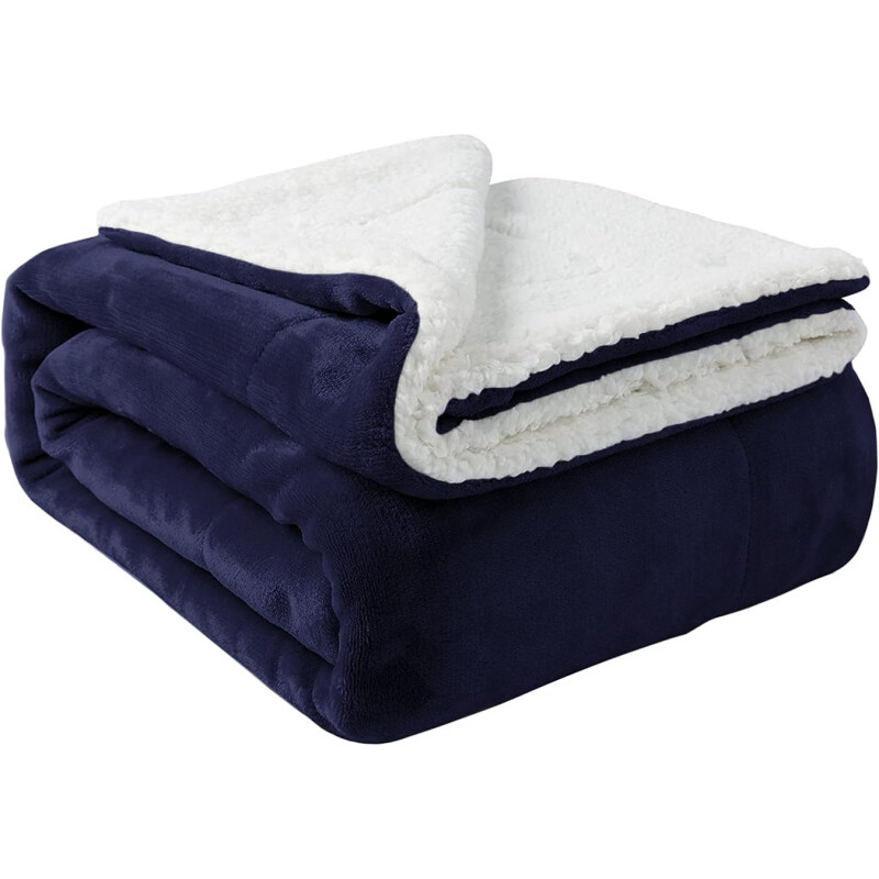 Frazada Manta Polar Termica Con Corderito 2 Plazas Azul