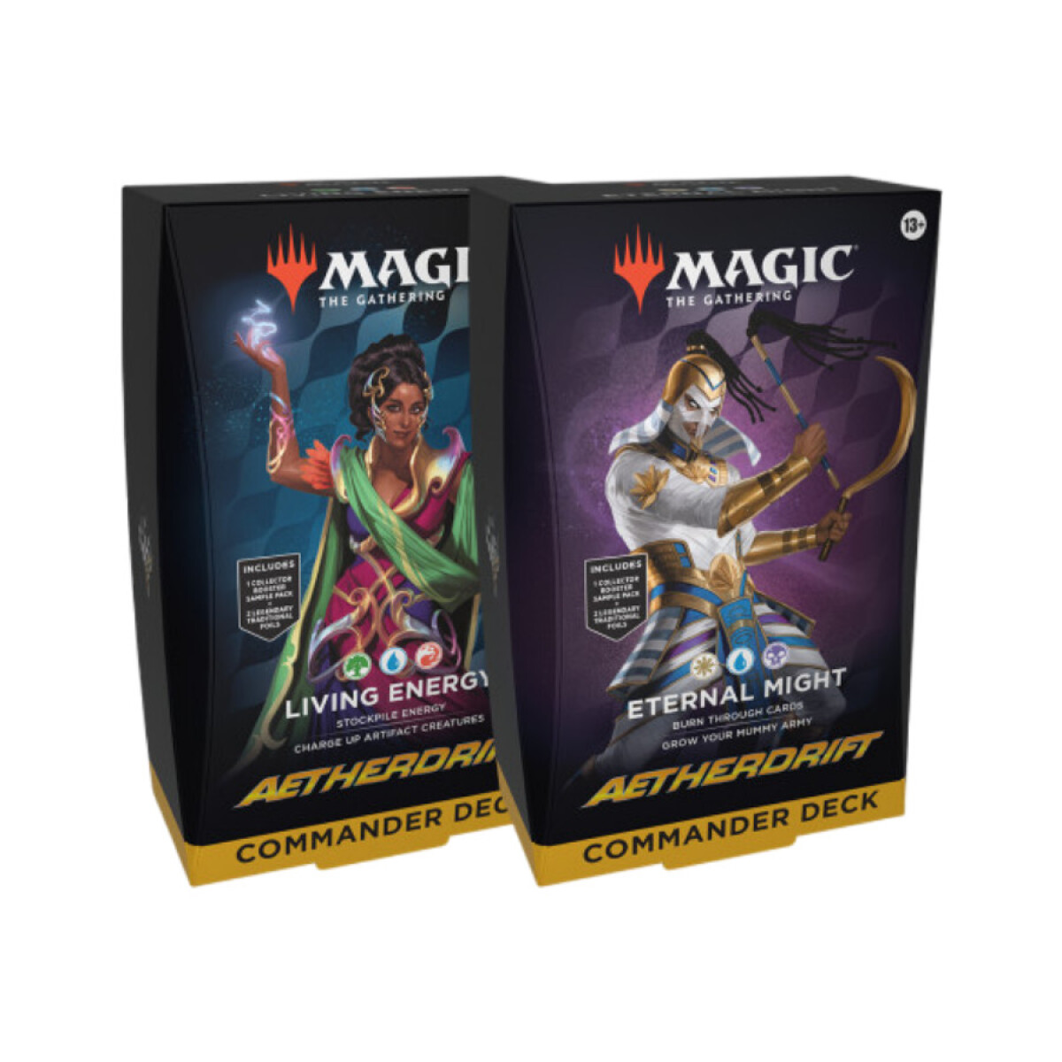 Mazzo Commander MTG Aetherdrift – Energia Vivente, Verde/blu/rosso, Con 2 Comandanti Foil Senza Bordo E 10 Nuove Carte