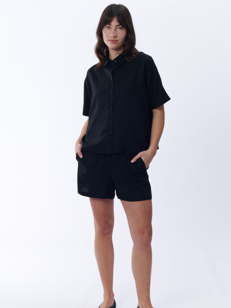 Short con lino cintura elastizada Negro
