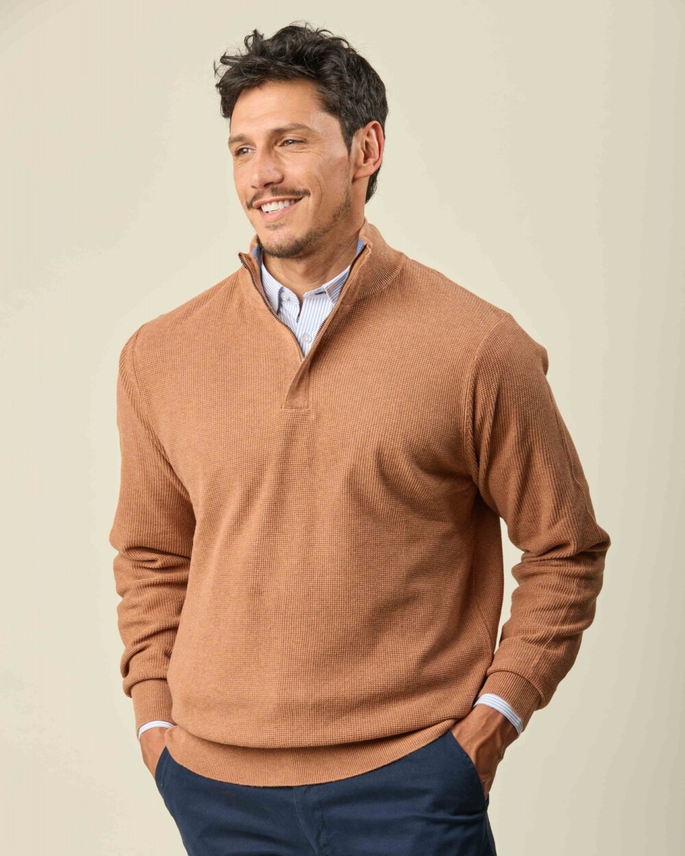 Buzo Algodón Medio Cierre Ladrillo