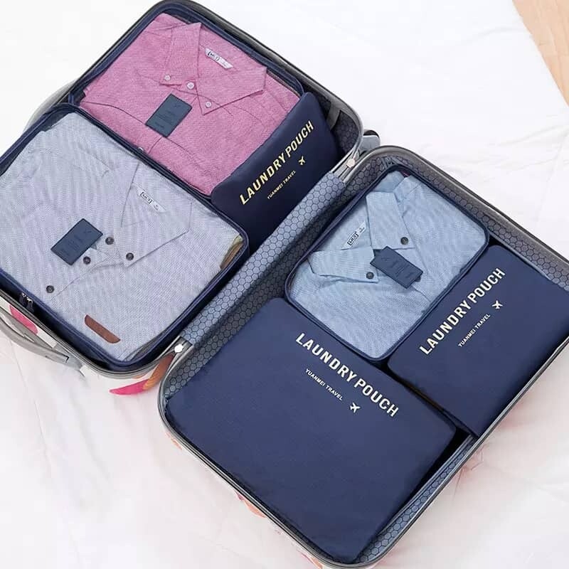 Set 6 bolsas organizadoras equipaje de viaje para valija azul