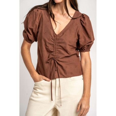 Blusa Bordada Frunces Mocha