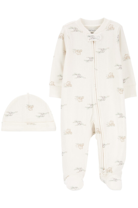 Pijama una pieza de algodón, con pie y gorro, diseño elefantes Pijama una pieza de algodón, con pie y gorro, diseño elefantes
