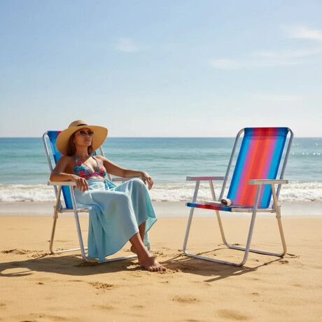 Set X2 Reposeras Sillas Alta Plegables Aluminio Conforto Mor Celeste/naranja