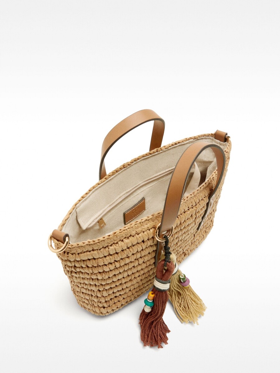 Bolso Tote Con Efecto Rafia Y Colgante M natural