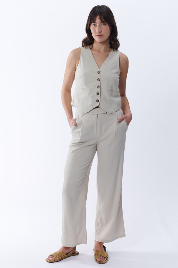 Pantalón formal con lino Beige