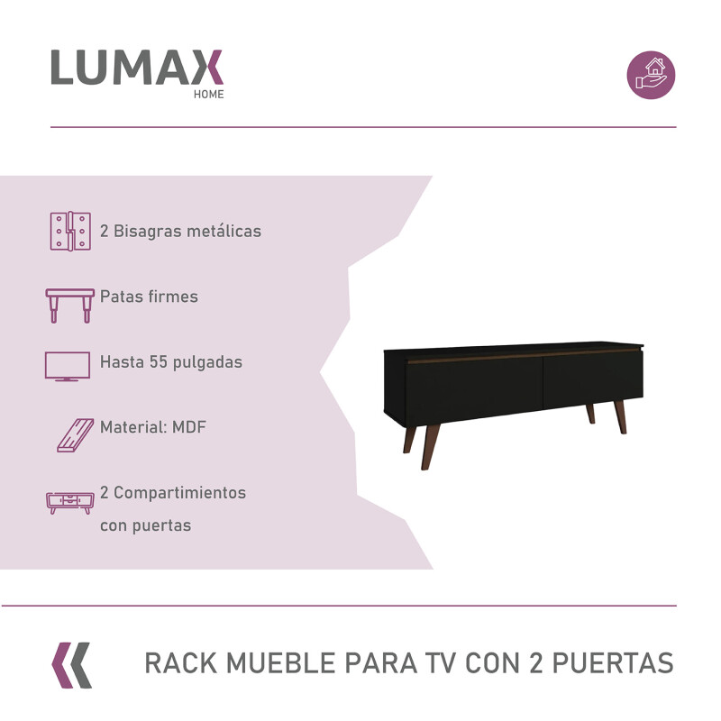 Rack para TV Lumax 2 puertas rustico 55 pulgadas Negro