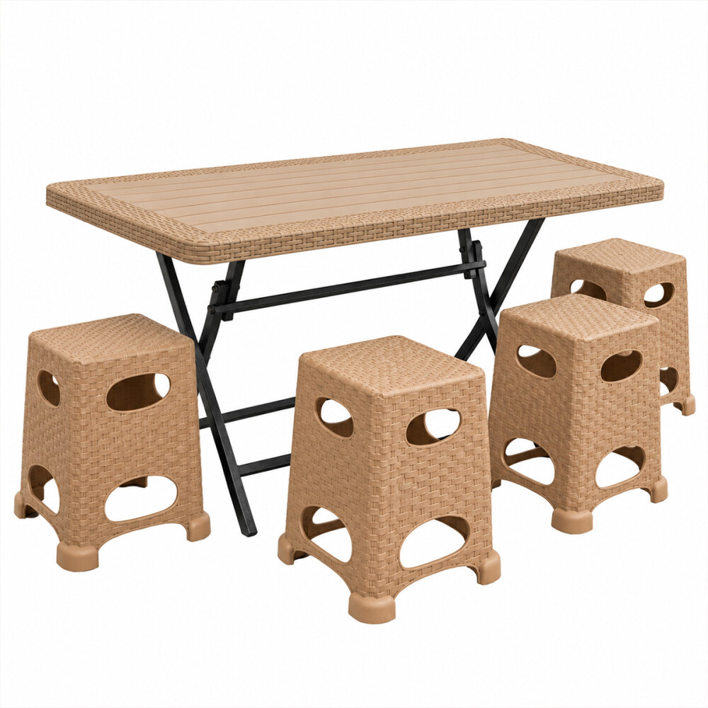 Juego De Jardín Mesa Plegable 4 Bancos Beige