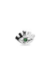 ANILLO EN ALEACIÓN DE METALES BAÑADO EN PLATA DE LEY EN FORMA DE OJO CON CRISTAL FACETADO VERDE Anillo
