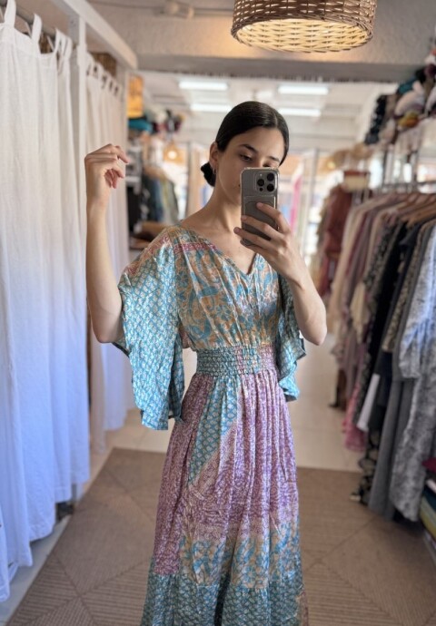 Vestido kiilpan seda Tonos rosa y celeste