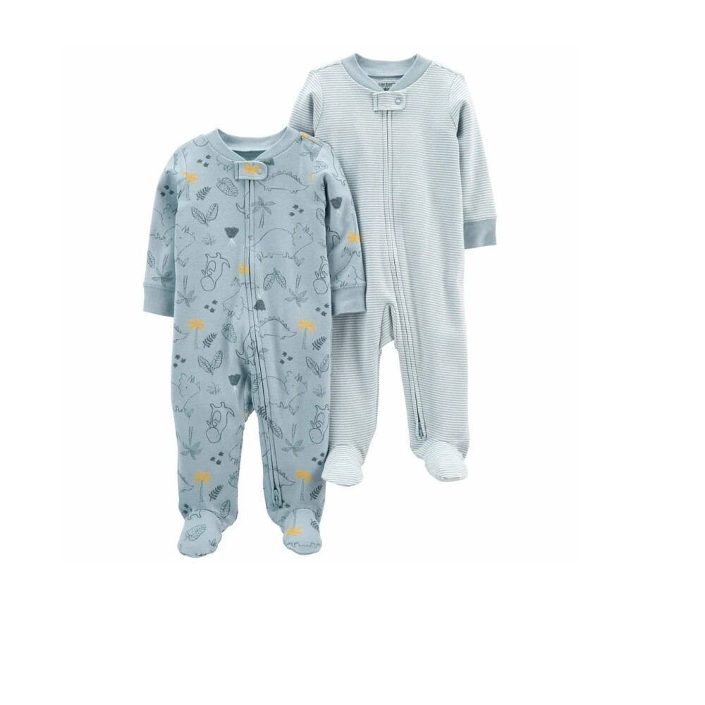 Enterito X2 algodón Carters con pie RN Dino Celeste Pastel