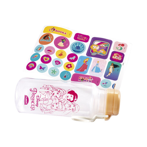 Botella Plática Abre Fácil Princesas Disney 600 ml con Adhesivos U