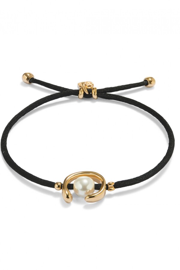 PULSERA DE HILO NEGRO CON PERLA SHELL FORNITURA BAÑADA EN ORO 18K. Pulsera