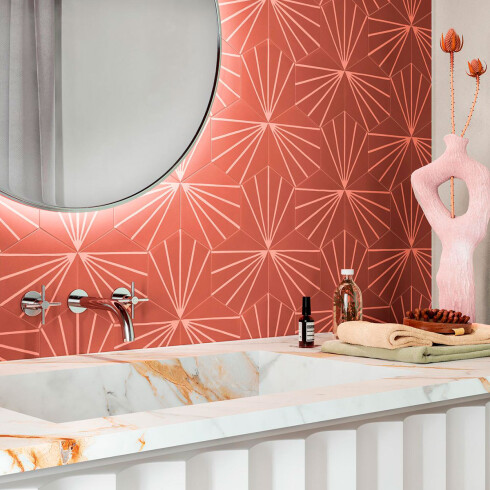 Porcelanato Hexagonal Rojo Decorado 21X18.2Cm Piso Pared GAMAS DE TERRACOTA