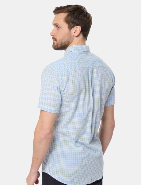 CAMISA CUADROS DE LINO Celeste