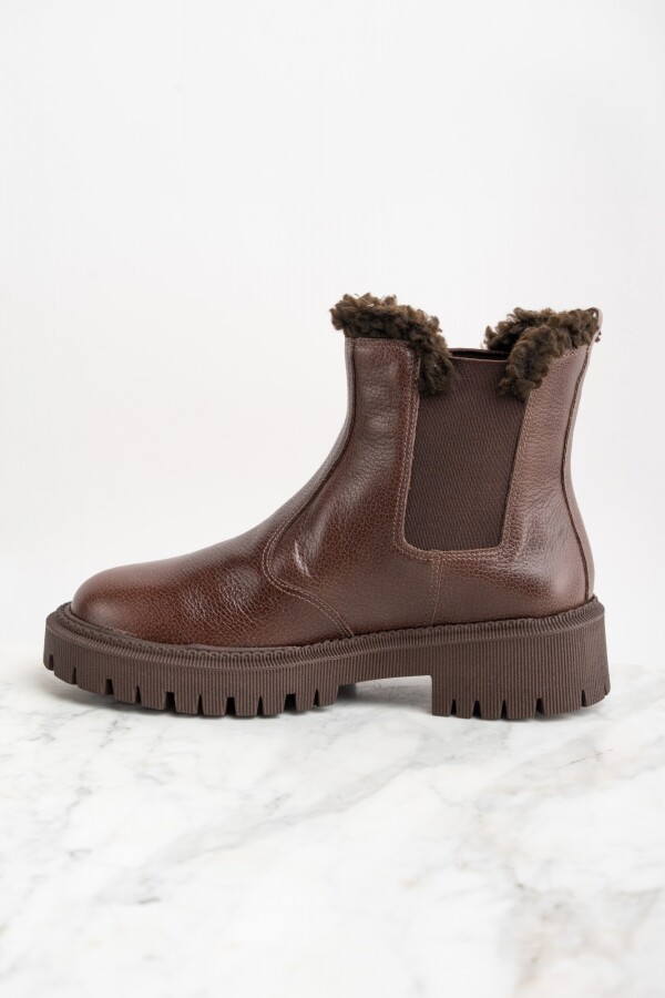 Bota Cuero Con Corderito Cafe