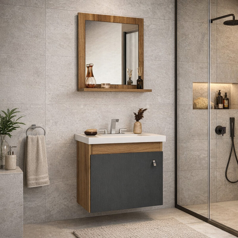 Mueble Baño Arte Dalva Madera 46x44.8 Cm Con bacha Nogal/ grafito Mueble Baño Arte Dalva Madera 46x44.8 Cm Con Bacha Nogal/ Grafito