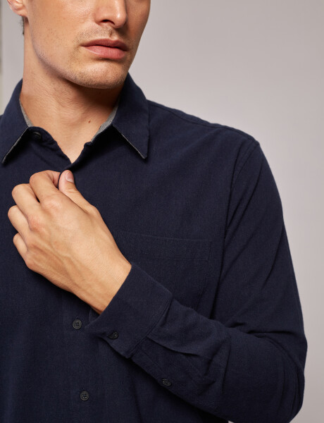 Camisa m/l franela lisa azul