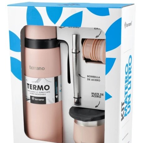 KIT TERRANO TERMO + MATE + BOMBILLA ROSADO KIT TERRANO TERMO + MATE + BOMBILLA ROSADO