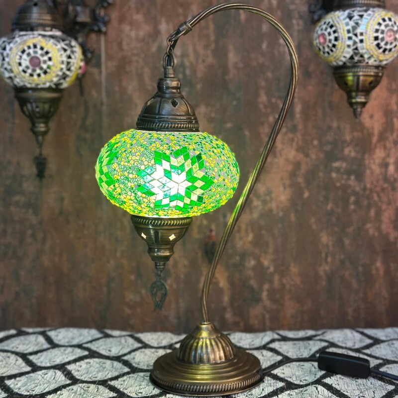 Lámpara vitraux de mesa cuello de cisne verde TM14 Lámpara vitraux de mesa cuello de cisne verde TM14