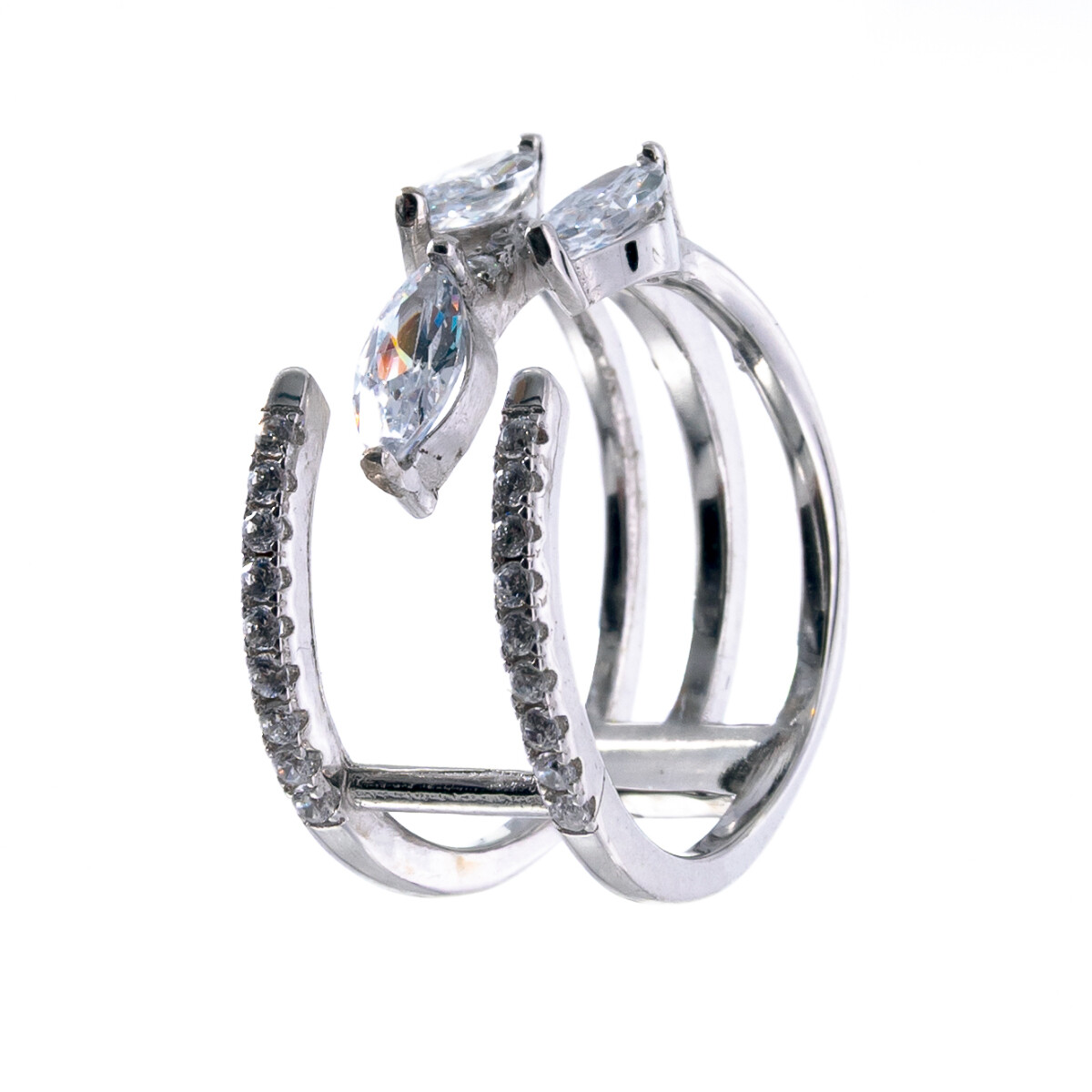 Anillo de plata 925 rodinada con circonias. 