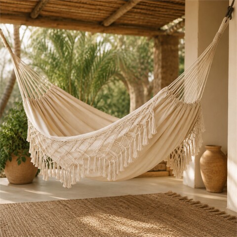 Hamaca Paraguaya Silla Colgante Reforzada Jardín Bolso + Acc Variante Color Blanco