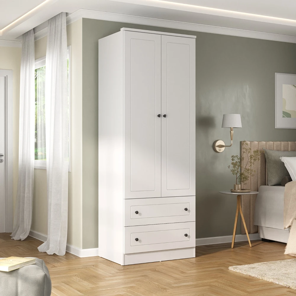 Ropero Americano PLUS 2 puertas + 2 Cajones - 100%MDF Blanco