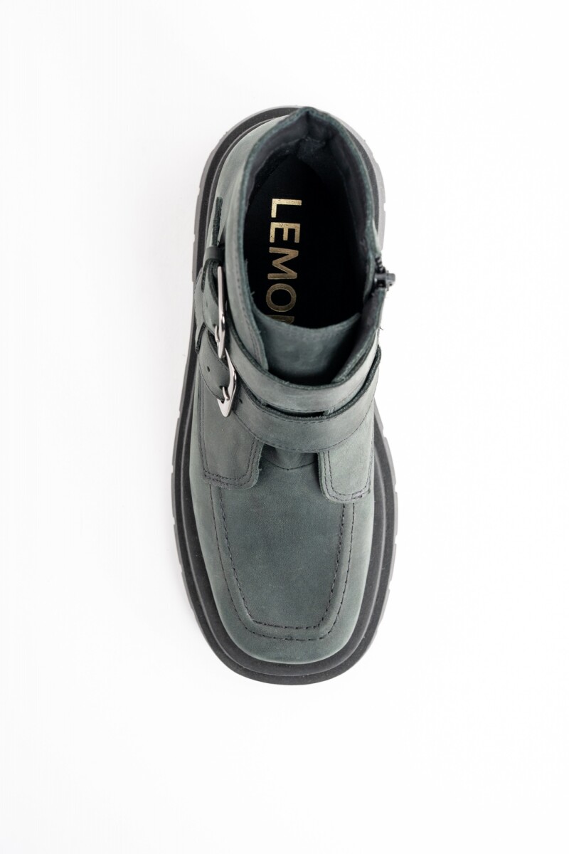 Bota Cuero Hebillas Negro