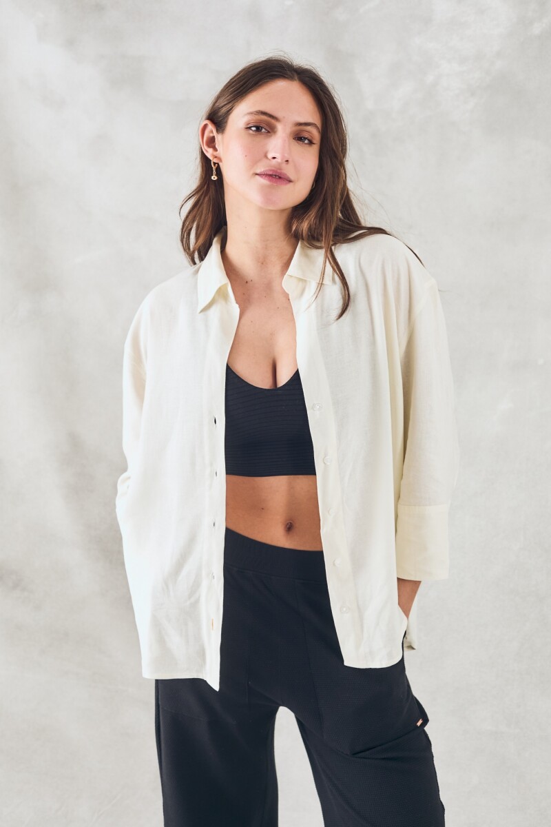 Camisa Con Lino - Nácar 