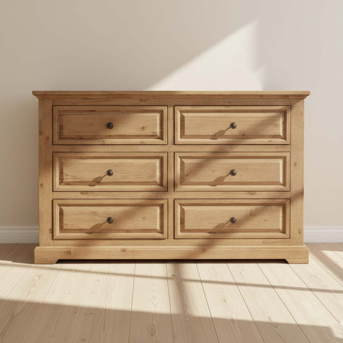 CÓMODA - 6 CAJONES MADERA-ACACIA NATURAL-BEIGE WESTPORT 