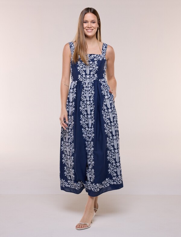 Vestido Bordado BLANCO/AZUL