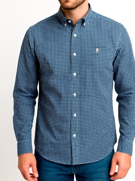 Camisa Caballero Cuadrille Blanco con Azul