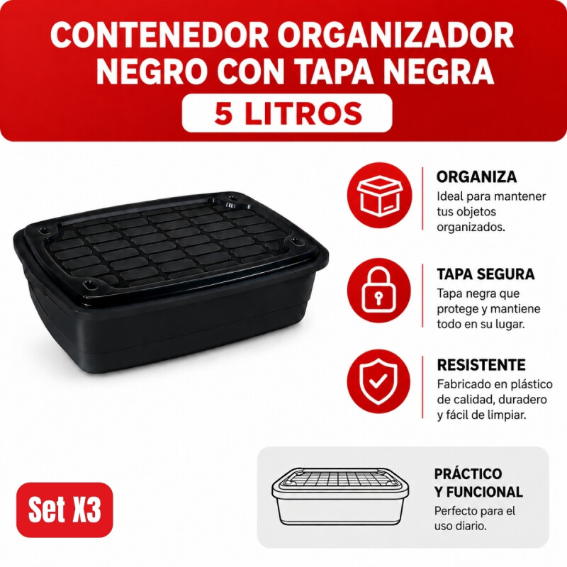 Set x3 Caja organizadora 5 lts NEGRO