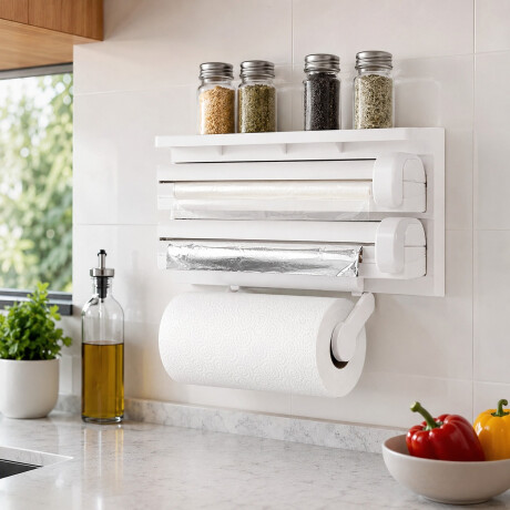 Organizador Porta Rollo Cocina 3 en 1 para Film, Aluminio y Papel de Cocina Organizador Porta Rollo Cocina 3 en 1 para Film, Aluminio y Papel de Cocina