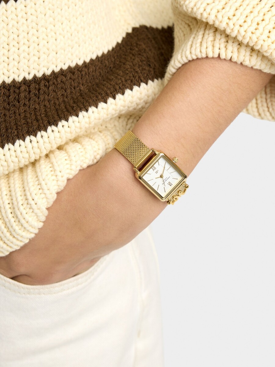 Reloj Cuadrado Malla Metálica De Acero dorado